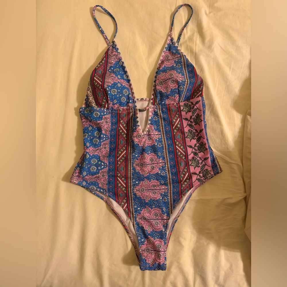 High waisted bohemian one piece swim suit